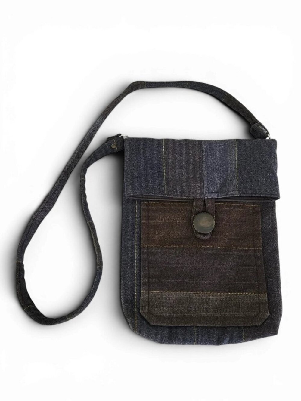 HAND MADE dark blue and brown crossbody bag minimalist boho casual